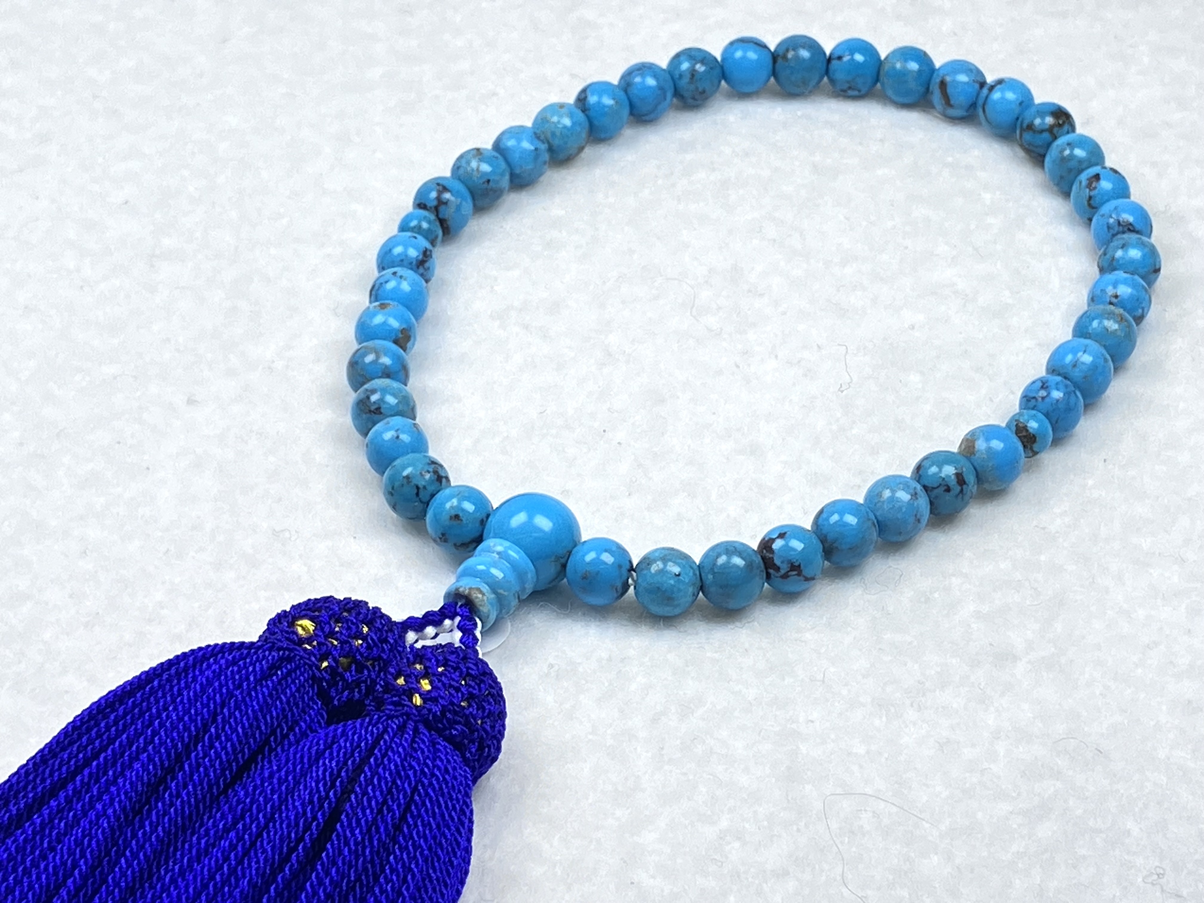 天然トルコ石7㎜片手　正絹頭房