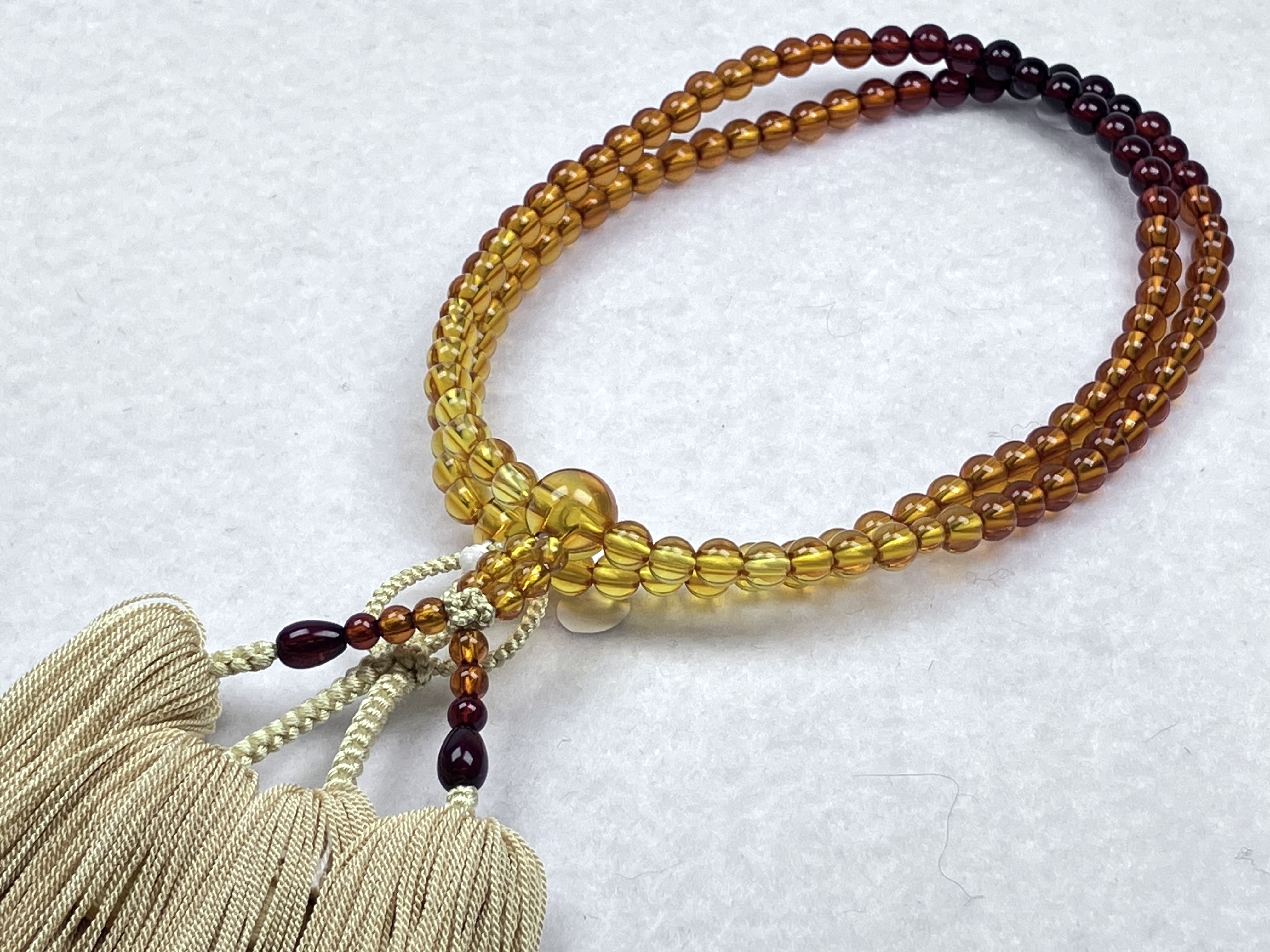 琥珀グラデーション　８寸門徒　正絹松房　浄土真宗