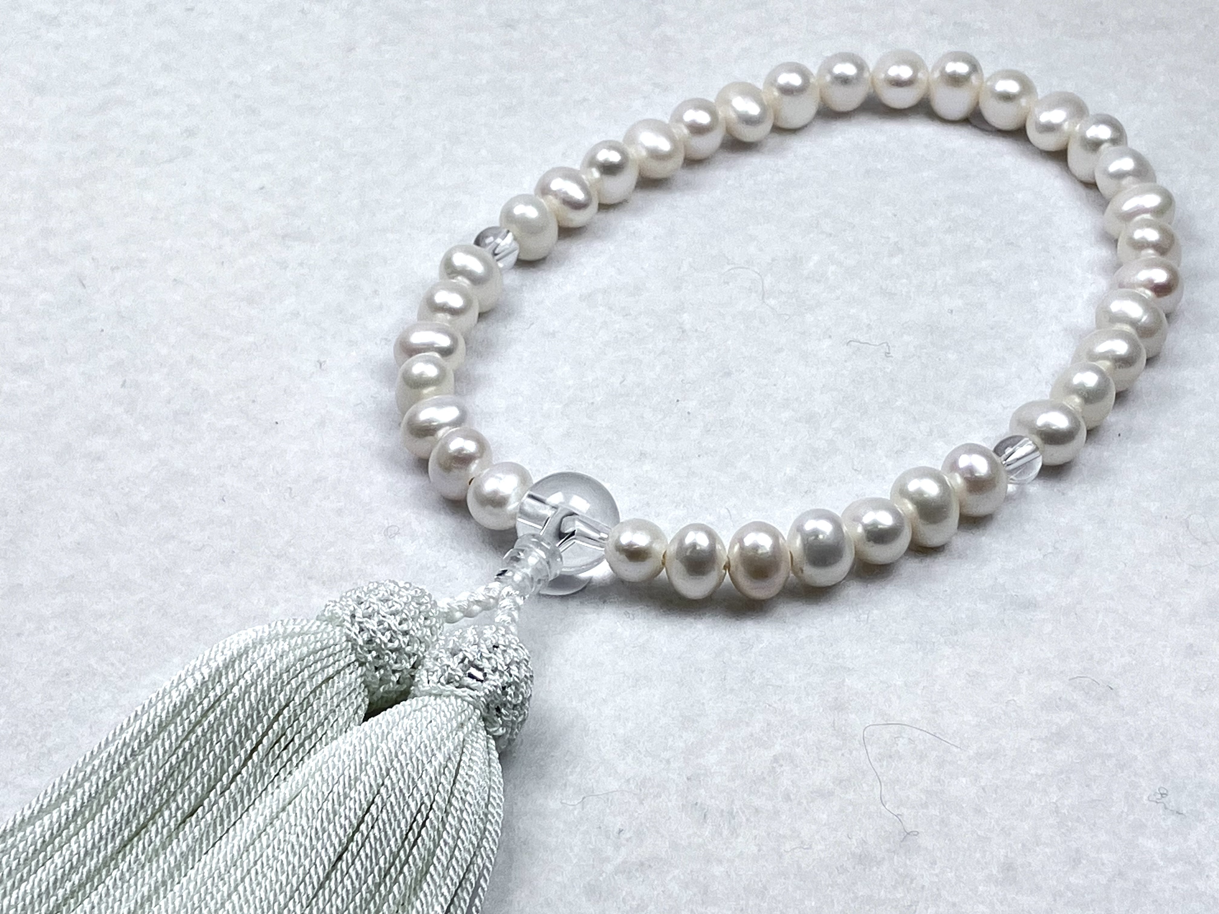 淡水真珠　本水晶仕立8㎜片手　正絹頭房